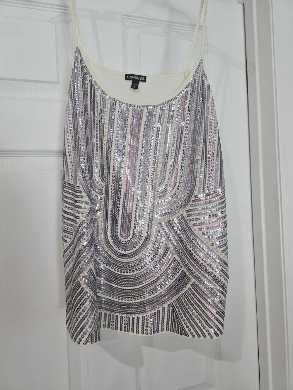 Express Ivory Sequin-Striped Party Cami